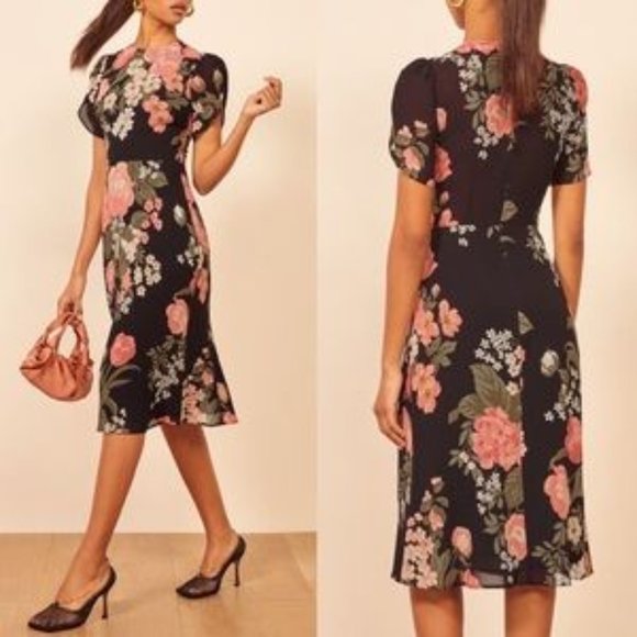 Reformation Black Floral Andre Dress in Vivette - Picture 1 of 5